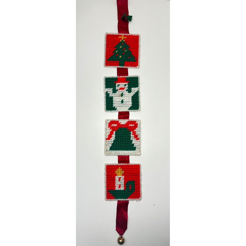 Vintage Handmade Needlepoint Plastic Canvas Christmas Wall Hanging Door Hanger